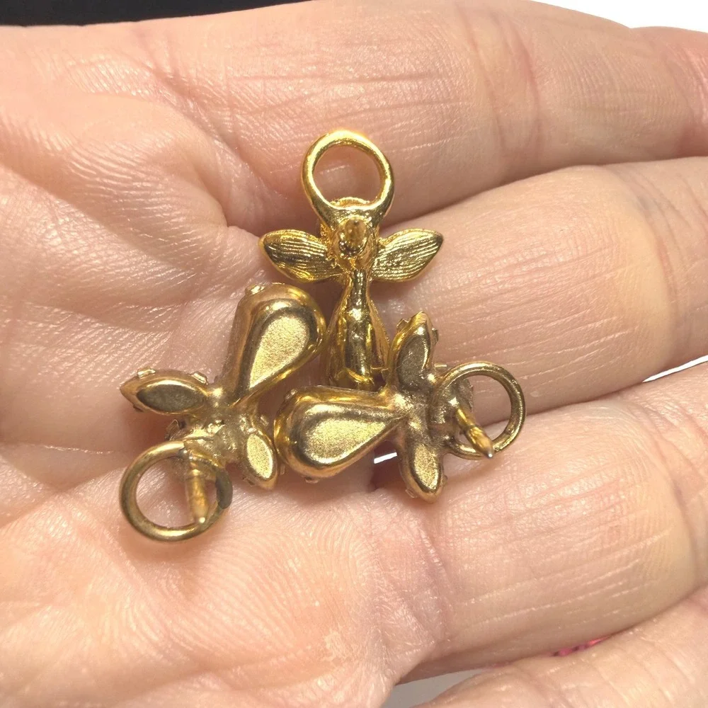 Vintage Angel Lapel Pin Set 3 Gold Tone Rhinestone Red Blue Green Christmas Pins